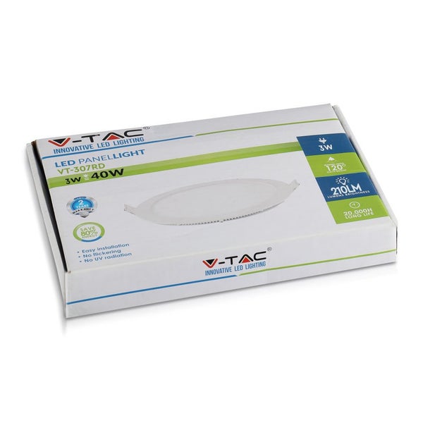 V-TAC VT-307RD - Runde LED-Mini-Panels - Premium-Serie - IP20 - Weiß - 3W - 210 Lumen - 6400K
