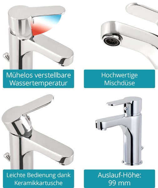 Calmwaters® Niederdruck Waschtischarmatur verchromt, inklusive Excentergarnitur, langlebige Keramikkartusche, für Anschluss an Boiler oder Warmwasserbereiter, 14PZ6184