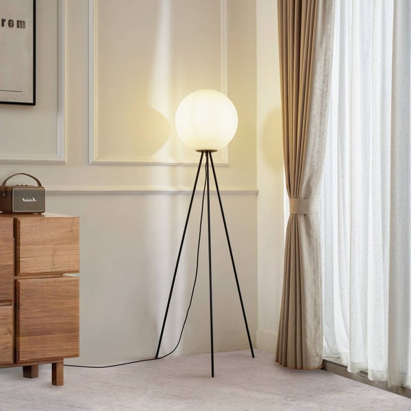 Lucande Stehlampe Kestralia (Modern) in Weiß aus Glas (1 flammig, E27) - Stehleuchte Standleuchte Floor Lamp Wohnzimmerlampe Wohnzimmerleuchte