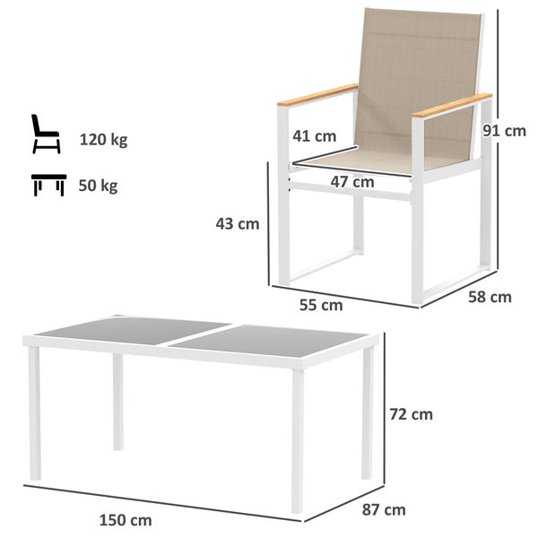 Outsunny Sitzgruppe 5 tlg. Essgruppe für 4 Personen Abnehmbar Esstisch mit 4 Stühle, Esszimmergruppe Küchentisch-Set mit Stahlgestell Balkonmöbel Gartenmöbel für Terrasse, Balkon Mehrfarbig
