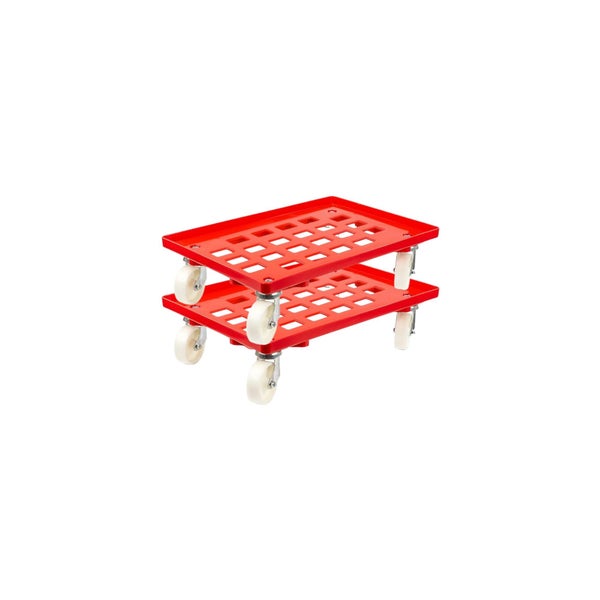 PROREGAL SparSet 2x Transportroller für Euroboxen 60 x 40 cm mit Kunststoffräder Rot Gitter/Rasterdeck 4 Lenkrollen Traglast 300 kg