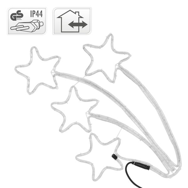 ECD Germany LED Sternschnuppe vierfach mit 216 LED-Birnen, 61x57 cm, Warmweiß, 230V, Helles, angenehmes Licht, IP44, Außen/Innen, Weihnachtsbeleuchtung LED Lichtschlauch Lichterkette Weihnachtslicht