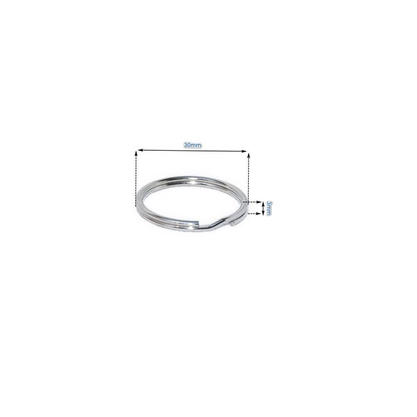 Schlüsselring aus Metall mit 30 Millimeter Durchmesser und 3 Millimeter Ringdicke.