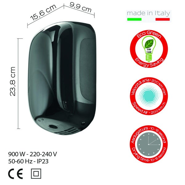 Schwarzer elektrischer Händetrockner Eco-jet 900w | Alize'