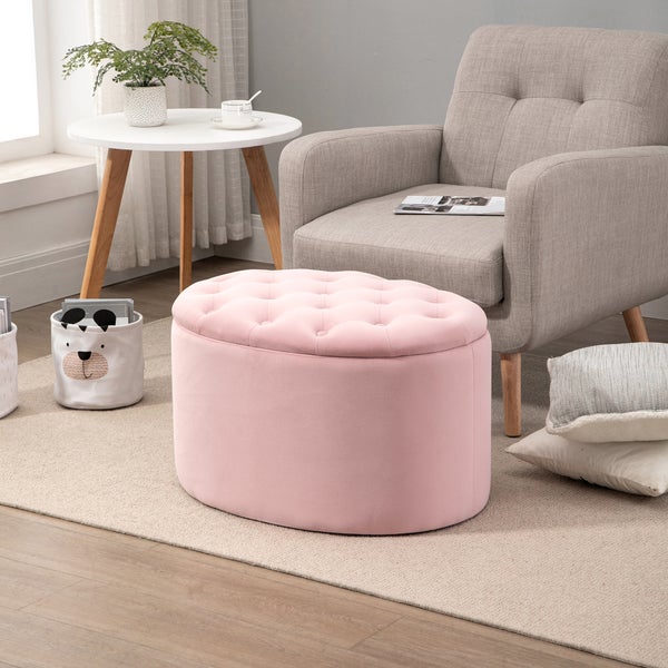 HOMCOM Sitzbank mit Stauraum, Ovale Form, Flur, Schlafzimmer, Wohnzimmer, 71 x 52 x 42 cm, samtartiges Polyester, Rosa