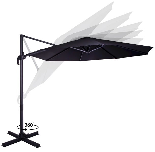 VONROC Premium Sonnenschirm Ampelschirm Balkon - Neigbar, Rund, 300X - Sonnenschutz für Terrasse & Garten - Sonnenschirm groß inklusive Schutzhülle - Bardolino schwarz