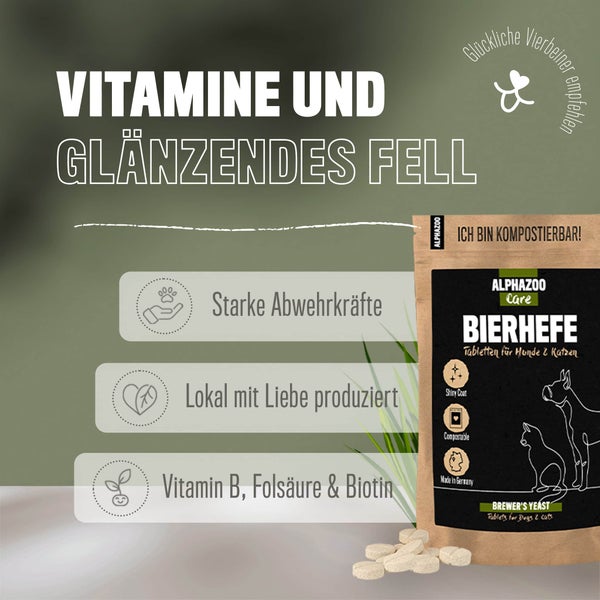 ALPHAZOO Bierhefe Tabletten 180g für Hunde und Katzen I Glänzendes Fell und vitale Haut
