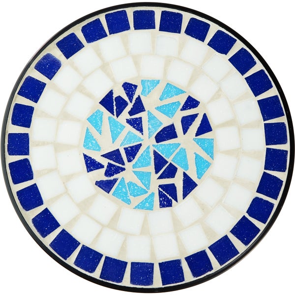 Balkontisch tectake  30 x 30 x 61,5 cm Stahl, Mosaik und Zement weiß/blau