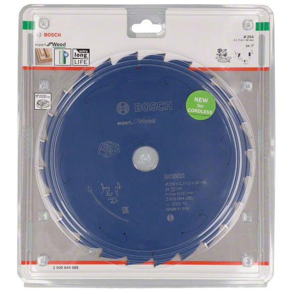 Bosch Kreissägeblatt für Akkusägen Expert for Wood, 254 x 2,1/1,6 x 30, 24 Zähne - 2608644685