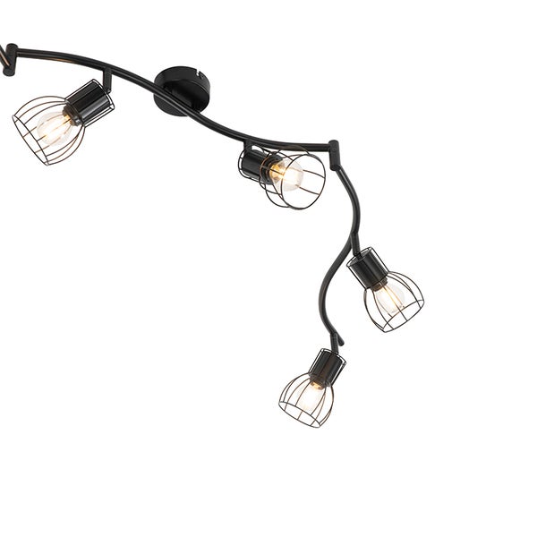 Schwarze Deckenleuchte mit vier Strahlern und Käfigschirm