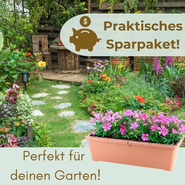 Dekorativer Garten mit Blumenkasten und Sitzgelegenheiten