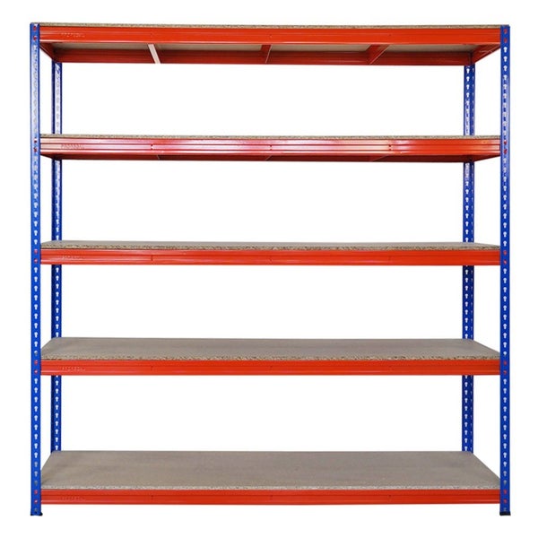 PROREGAL Profi Schwerlastregal Bison HxBxT 200 x 200 x 60 cm 5 Spanplatten-Ebenen 16mm Fachlast 600 kg Blau-Orange