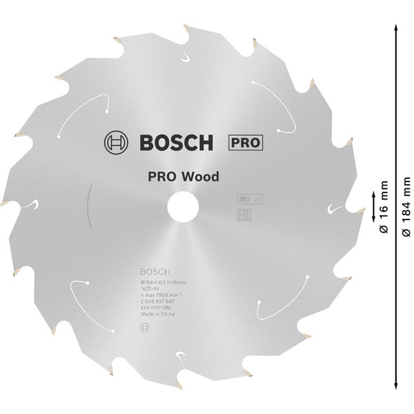 Bosch PRO Wood cordless Blatt für Kreissägen 184 x 1,6 x 16 mm - 2608837697