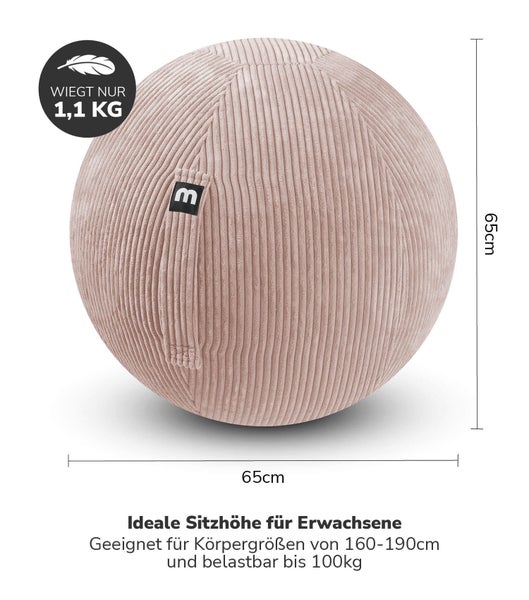 mokebo Stoff Sitzball Büro ergonomisch 'Der Sportliche', Sitzball mit Pumpe oder Pezziball mit Cordbezug in Rosa
