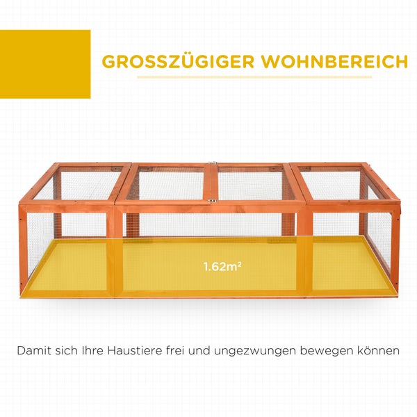 PawHut Hasenstall Kaninchenstall aus Tannenholz Winterfest Hasenkäfig mit aufklappbar Dach 180x90x48 cm Kaninchenkäfig Outdoor Kleintierstall für Kleintiere Hasen Kaninchen Meerschweinchen Orange