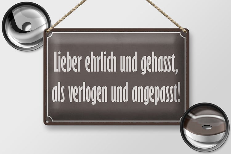 Blechschild Spruch 30x20cm lieber ehrlich und gehasst als