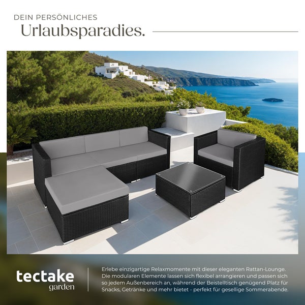 Rattan Lounge tectake Milano mit Sicherheitsglasplatte für 4 bis 5 Personen schwarz/grau