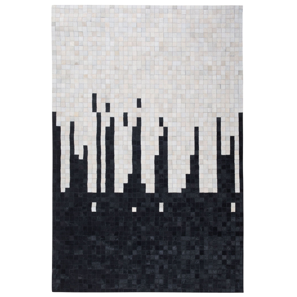 Teppich aus quadratischen Lederstücken mit grafischem Muster im Stil einer Skyline