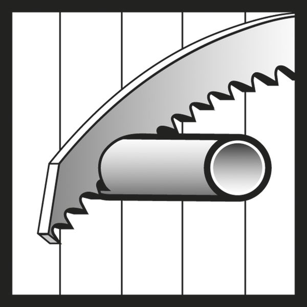 Symbol für eine Metallsäge beim Schneiden eines Rohrs.