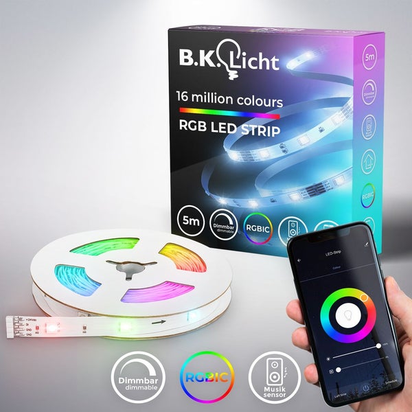 LED Streifen 5 m - smart, dimmbar, Farbwechsel, Sprachsteuerung, Magic RGB