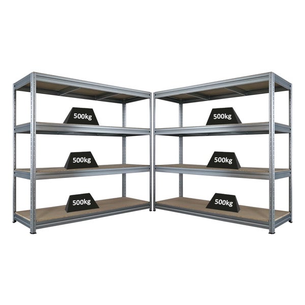 Zwei Metallregale mit vier Ebenen und einer Traglast von 500 kg