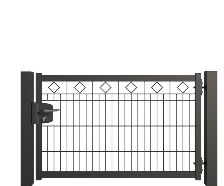 Gartentor aus Metall mit Rautenmuster