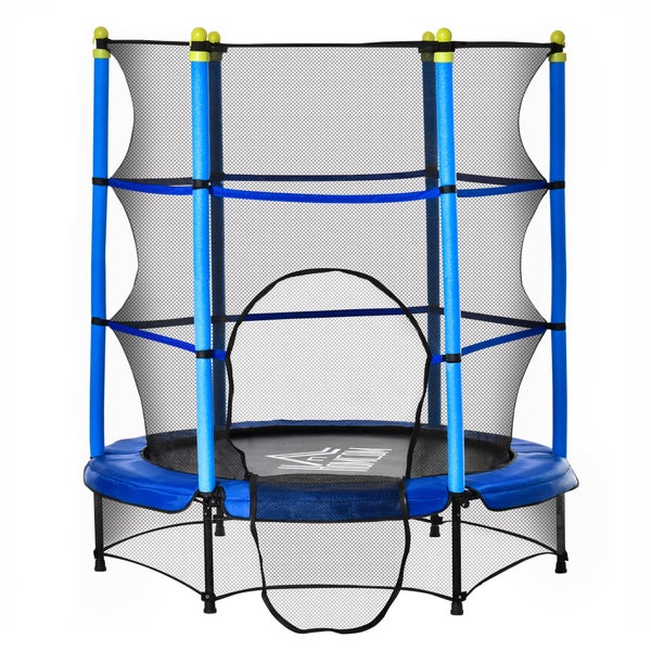 HOMCOM Kindertrampolin, Gartentrampolin mit Sicherheitsnetz, bis zu 45 kg, Ø140 cm, Stahl, Blau