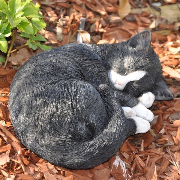 Gartenfigur Dekofigur schlafende Katze schwarz