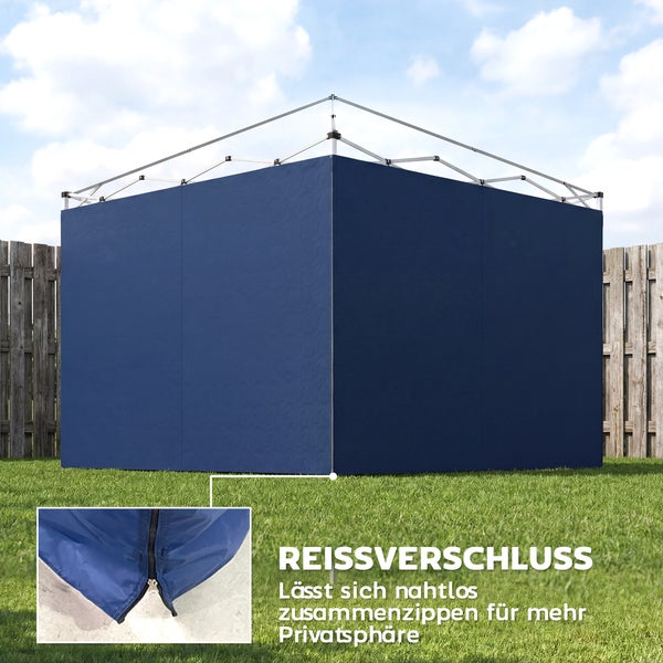 Blaue Seitenteile für Faltpavillon mit Reißverschluss für Privatsphäre und eine nahtlose Verbindung.