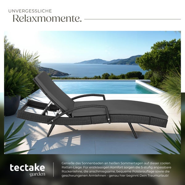 Rattan Sonnenliege tectake Océane 190 x 71 x 34 – 74,5 cm mit Aluminiumgestell schwarz