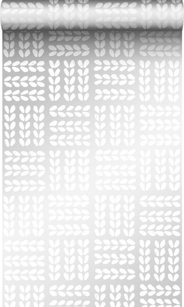 Origin Wallcoverings Tapete Blätter Weiß und Silbergrau - 53 cm x 10,05 m - 347502