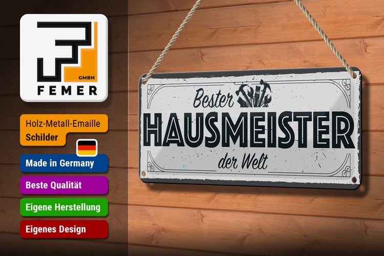 Blechschild Spruch 27x10cm Bester Hausmeister der Welt Dekoration