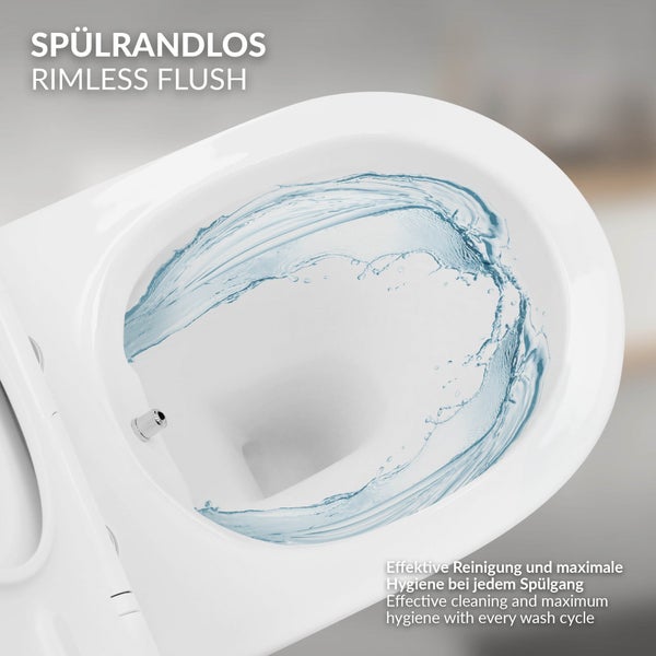 ECD Germany Spülrandloses Wand Hänge Dusch WC Weiß kurz aus Keramik mit Bidet-Funktion, Wand WC mit WC-Sitz Soft-Close Absenkautomatik Toilettensitz Duroplast abnehmbar,  Tiefspüler WC Hänge Toilette