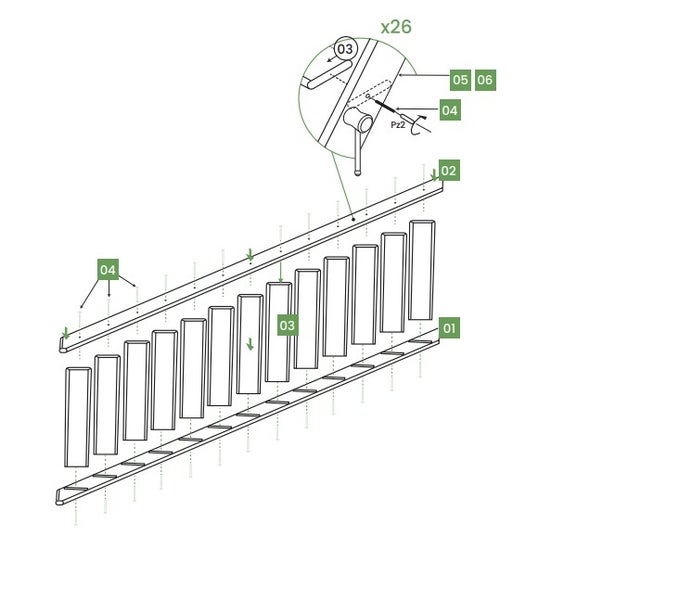 Platzsparende Müllertreppe MGS65 | 65cm breit | Höhe 280 cm