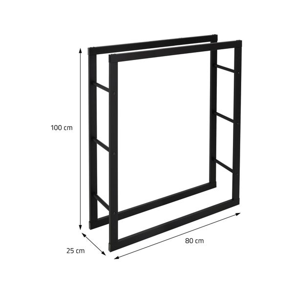 ML-Design Kaminholzregal 80x100x25 cm, rechteckig, Schwarz, Metall, Innen/Außen, Brennholzregal Holzaufbewahrung aus beschichtetem Stahl, Kaminholzständer Kaminholzhalter Feuerholzregal für Kamin/Ofen