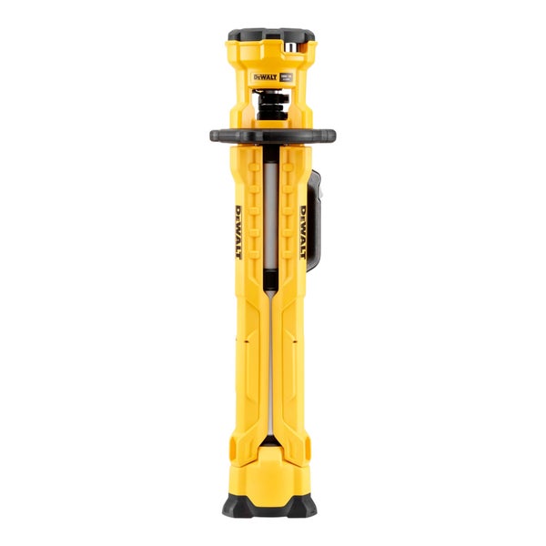 DeWalt Akku Baustrahler 18 Volt XR Lithium-Ionen in zusammengeklapptem Zustand.