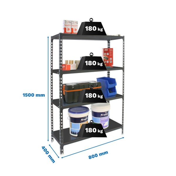 Schwerlastregal MID METAL SHARK | HxBxT 150x80x40cm | Fachlast 180kg | Anthrazit