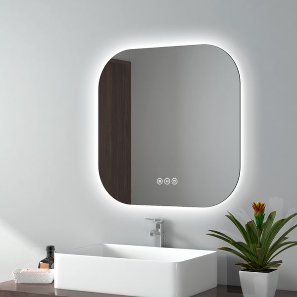 EMKE LED-Badspiegel, Rahmenloser Spiegel mit Beleuchtung,  Anti-Beschlag, 60 x 60 cm, Kaltweißes/Neutrales/Warmweißes Licht