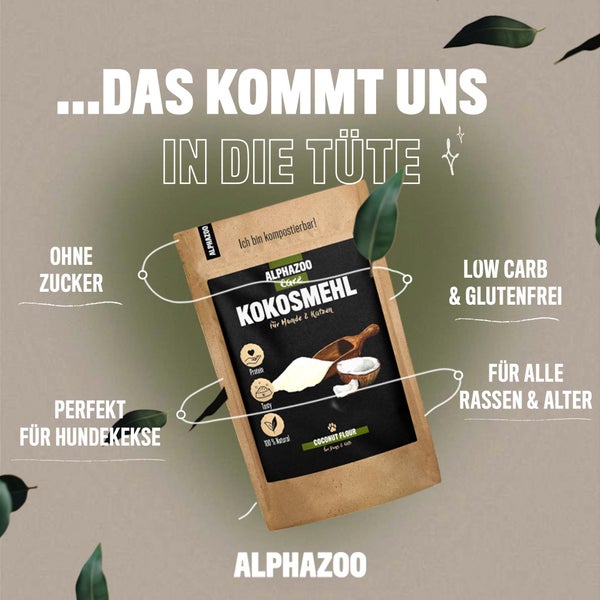 ALPHAZOO Premium Kokosmehl 250g für Hunde und Katzen I Kokos Flocken Protein