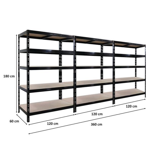 PROREGAL Mega Deal | 3X Schwerlastregal Tiger | HxBxT 180x120x60cm | Fachlast 265kg | Schwarz