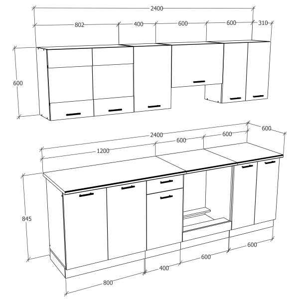 8-tlg Einbauküche Küchenzeile 240 cm Esilo