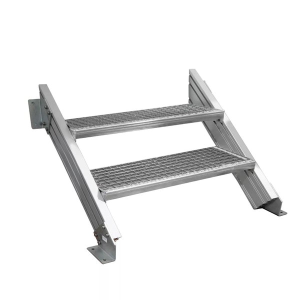 Doppelstufentreppe aus Metall mit Gitterroststufen