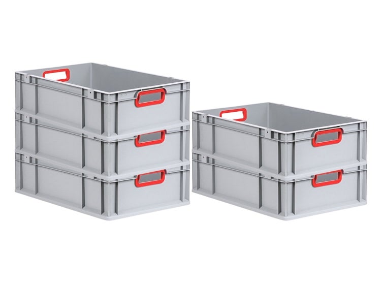 PROREGAL Spar Set 5x Eurobox Nextgen Color HxBxT 17 x 40 x 60 cm 34 Liter Griffe Rot Offen Glatter Boden Eurobehälter Transportbox