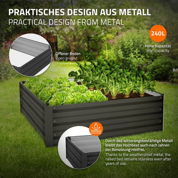 ML-Design 3er Set Hochbeet aus Metall für Garten, 90x90x30 cm, 240 Liter, Anthrazit, wetterfest, rostfrei, Outdoor, Pflanzbeet Pflanzkasten Blumenkasten Gartenbeet Gemüsebeet Frühbeet Kräuterbeet