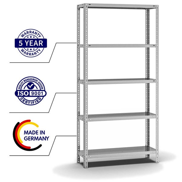 PROREGAL Fachbodenregal Schraubsystem Heavy-Duty Grundregal HxBxT 200 x 100 x 30 cm 5 Ebenen Fachlast 350 kg Beidseitig Nutzbar Verzinkt