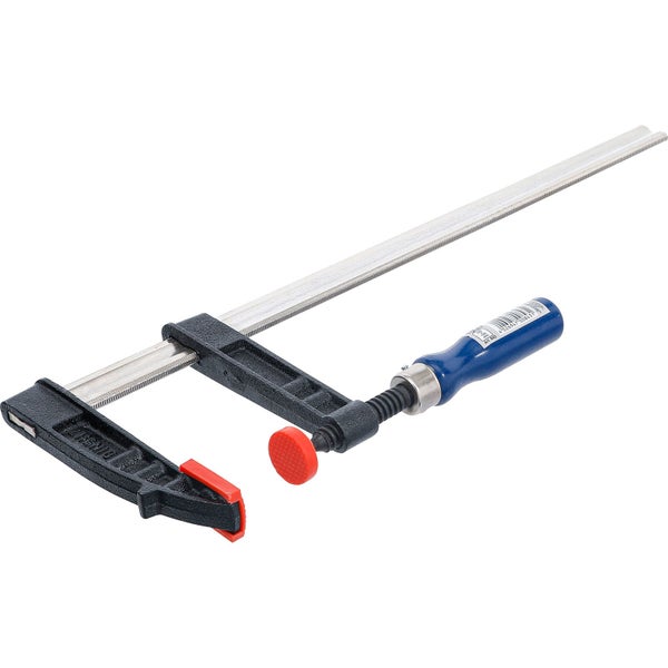 Schraubzwinge mit Stahlprofilschiene und Holzgriff