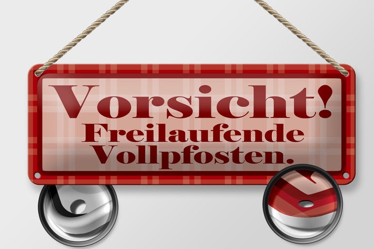 Blechschild Spruch 27x10cm Vorsicht Freilaufende Vollpfosten