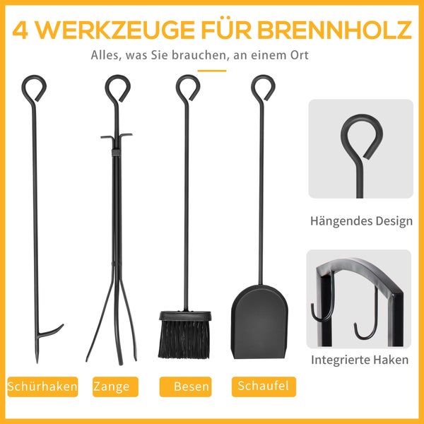 Outsunny Kaminholzständer, 2 Schichte Kaminwerkzeug, 40x30x74,5cm, Stahl, Schwarz