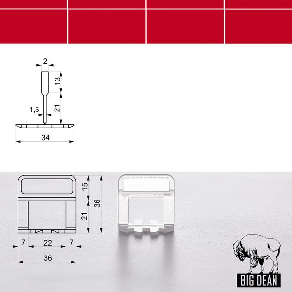 BigDean 2000 Laschen 1,5mm - Fliesen Nivelliersystem - Frei wählbar - Riesen Auswahl an Fliesenkeilen & Zuglaschen - Verlegehilfe Fliesenleger Set - Made in Europe