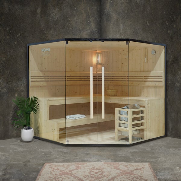 Home Deluxe - Traditionelle Sauna - Shadow XL BIG - 200 x 200 x 190 cm - für 6 Personen - Fichtenholz, inkl. Saunaofen I Dampfsauna Aufgusssauna